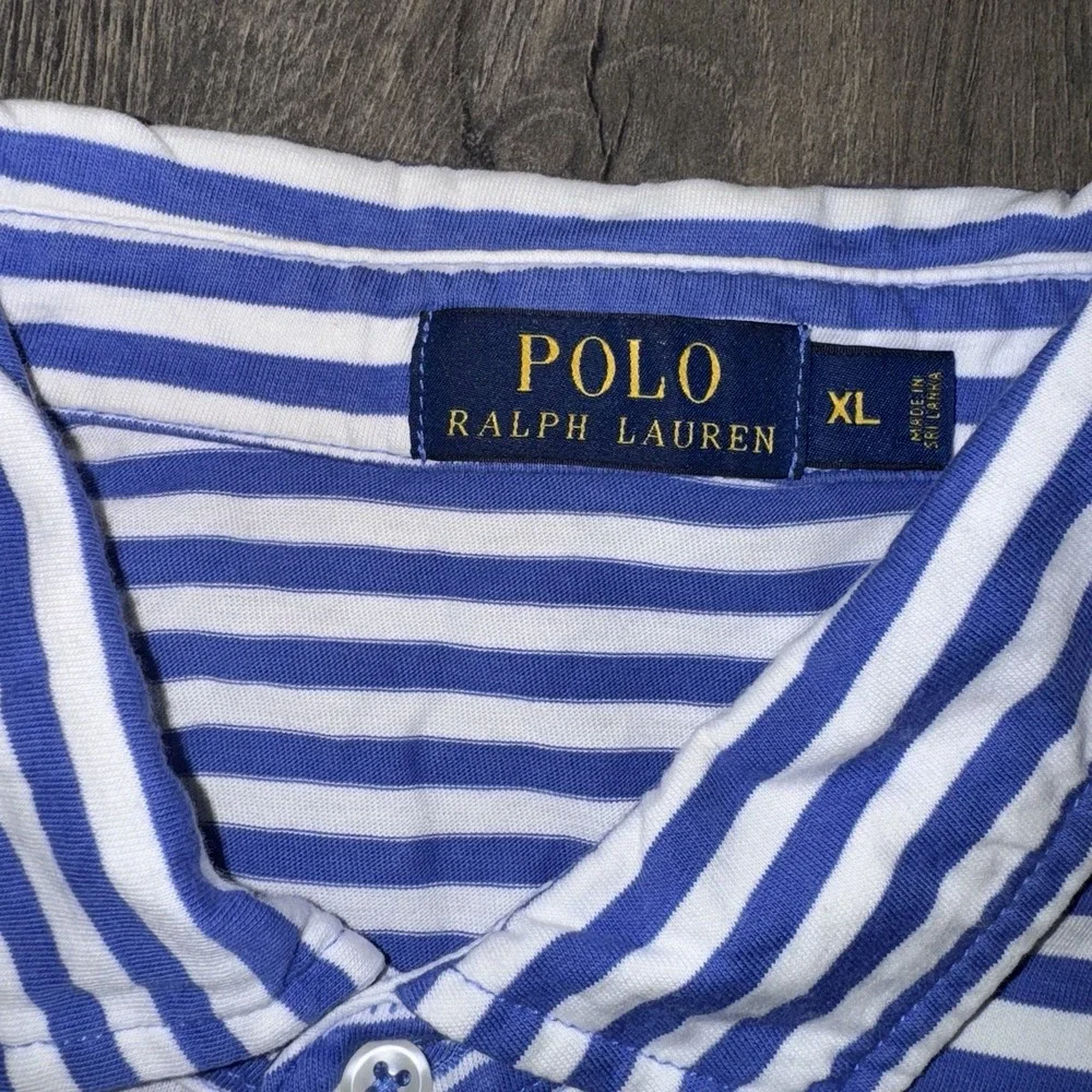 Polo Ralph Lauren Blue Label Men's Blue & white Striped Golf Preppy polo XL